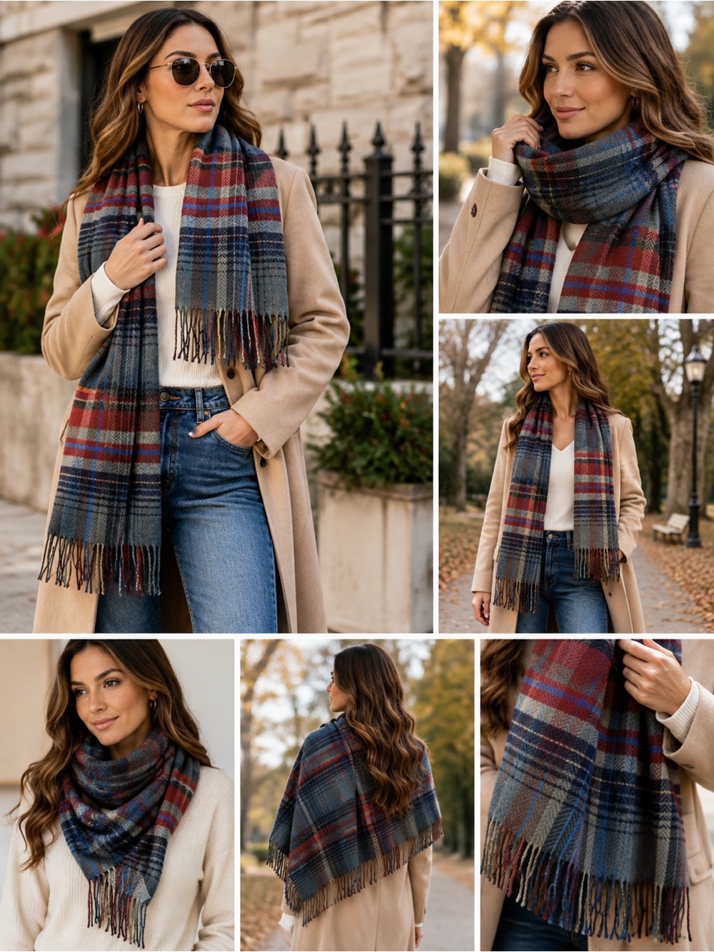 V. FRAAS gray red multicoloured unisex scarf